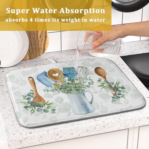 Sage Green Dish Drying Mat for Kitchen Counter (cooking supplies / 16" x 18")