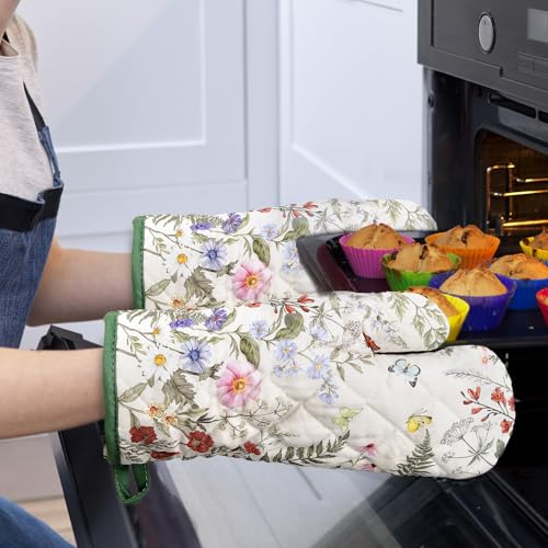 Rustic Flower Kitchen Towels and Oven Mitts Set 4Pcs (Flower)