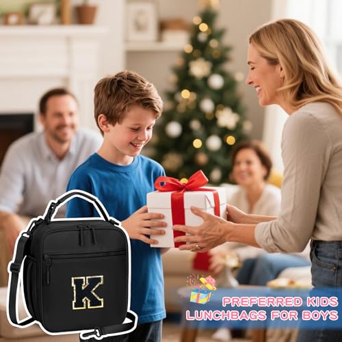 Lunch Box Kids Large Initial Insulated Lunch Bag for Girls (Black / K)