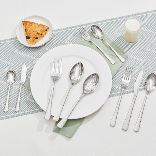 65 Pcs 18 10 Steel Silverware Set with Serving Utensils (65-Piece / Silver)