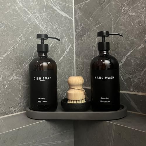 Set of 5 Kitchen Soap Dispenser Set 16 Oz Glass Hand Dish Soap Dispenser with Stainless Steel Pump (Brown)