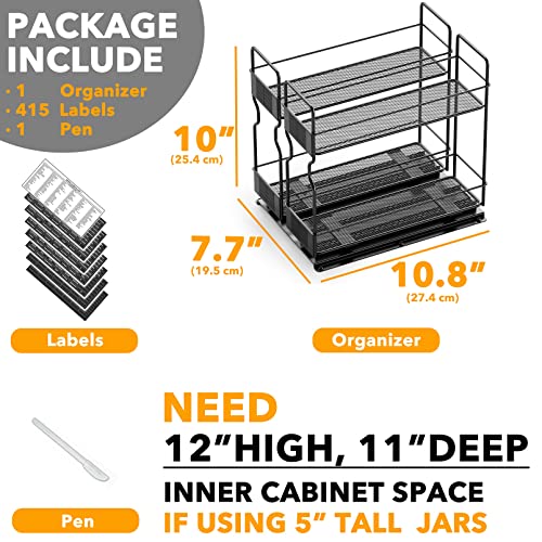 Pull Out Spice Rack Organizer for Cabinet (Two 3"W Drawers, 2-Tier)