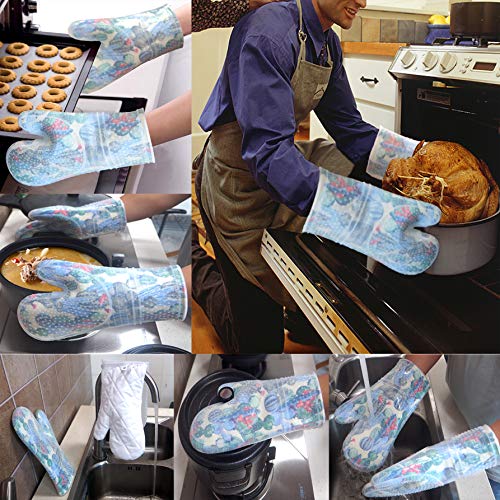 Oven Mitts with Transparent Clear Silicone Shell and Nice Cacturs Flower Printing (Oven mitts / Cactus Flower)