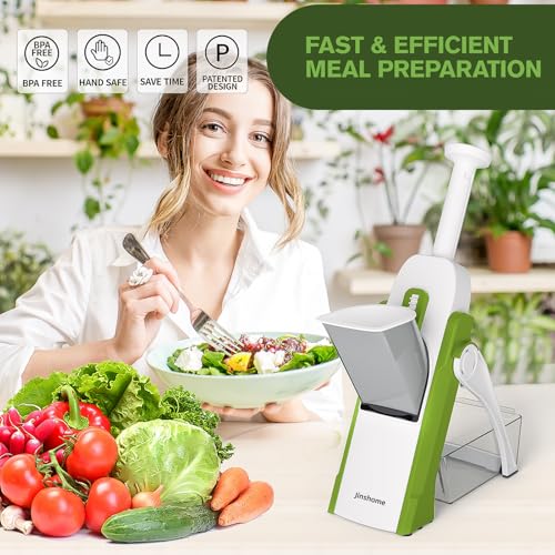 Upgraded Mandoline Slicer for Kitchen &Safe Vegetable Chopper 5 in 1 & Adjustable Mandoline Slicer