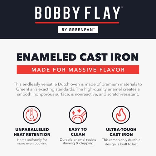 x Bobby Flay 5.5QT Enameled Cast Iron Dutch Oven With Lid