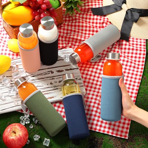 12 Pack Glass Water Bottles with Sleeves (Low profile / Colorful)