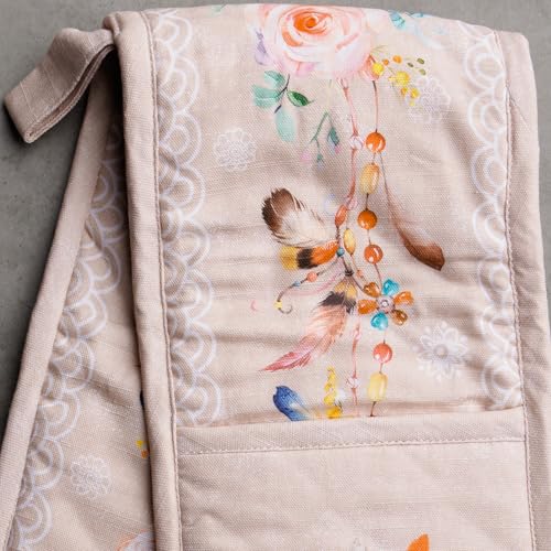 Double Oven Mitts 100% Cotton Double Oven Glove (065 - Ibiza - Beige / 7" x 35" (Double Oven Mitt))