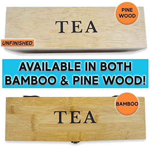 Bamboo Tea Organizer Box Chemical Free Eco (4-Slot Across / Solid Bamboo)