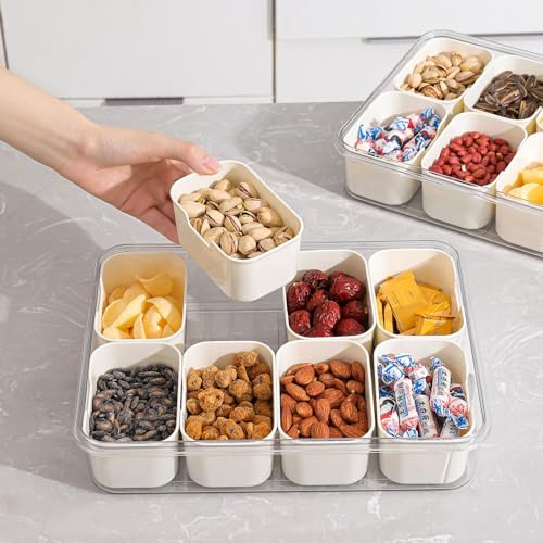 2Pcs Snackle Box Snack Containers with Lid Divided Serving Tray with Handle (8 Compartments-2pcs / White)