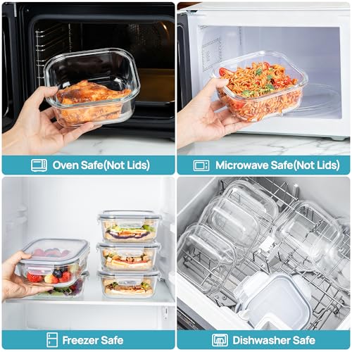 5Pack 27oz Glass Food Storage Containers with Lids (Grey / 27oz)