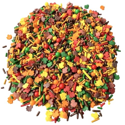 Autumn Themed Sprinkle Blend with Colored Sugar Leaf Shapes (Orange, red, yellow)