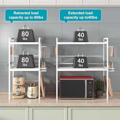 Expandable Microwave Stand Kitchen Countertop Organizer With Storage (White / 3 Tier (With Spice Rack))