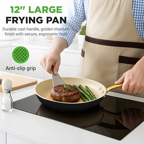 12 Inch Professional Ceramic Frying Pan With Lid (12" Frying Pan)