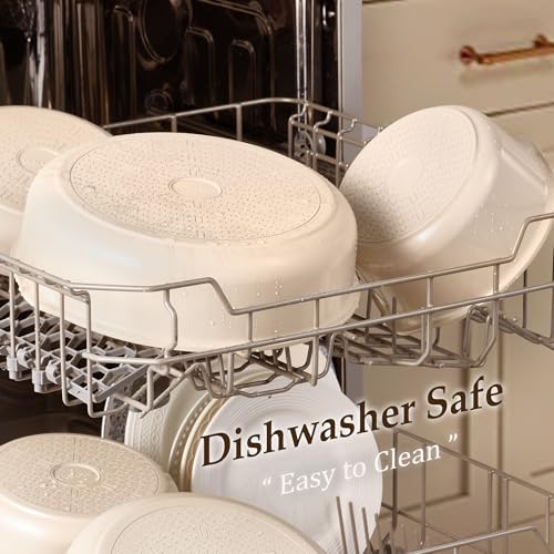 Ceramic Pots and Pans Set (Beech Wood White / 19 Piece)