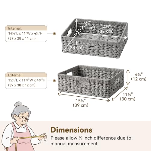 Wicker Storage Basket for Shelves (Gray / 15¼"L x 11¾"W x 4¾"H)