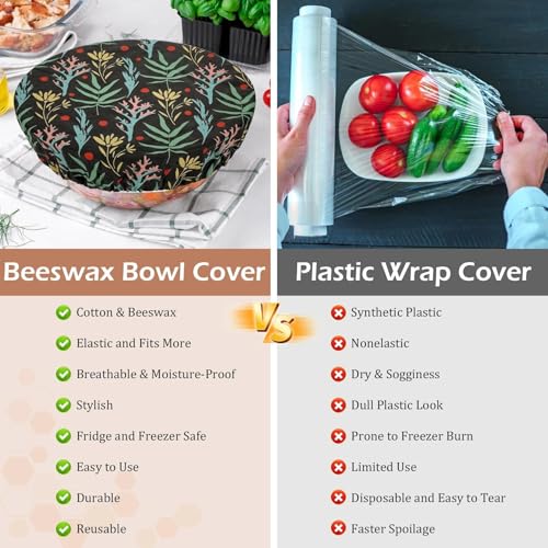 5Pcs Reusable Beeswax Elastic Bowl Covers for Bread Proofing and Food Cover (Maple Leaves)