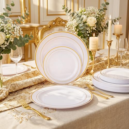 102 Pcs Gold Plastic Plates (102 Pieces / Gold)