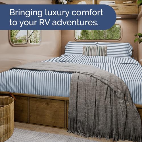 Short Queen Size 4 Piece Bed Sheet Set (43 - Blue Stripes 2 / Short Queen)