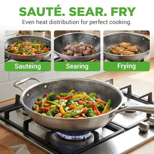 12" Stainless Steel Durable Wok (Silver)