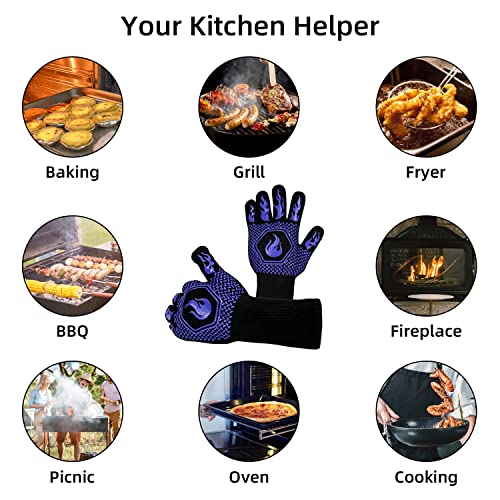 BBQ Gloves 1472F Heat Resistant Non (Blue)