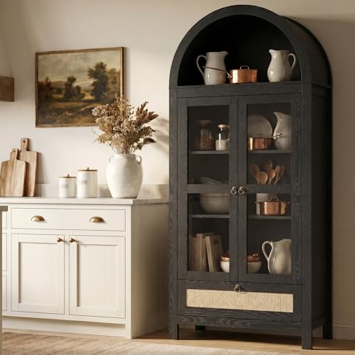 71" Tall Arched Pantry Cabinet with Innovative Drawer (71'' / Black)