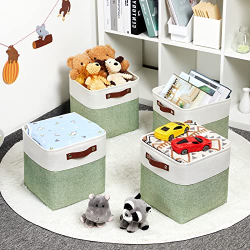 Storage Baskets for Organizing (White&Green / S-11"x11"x11")