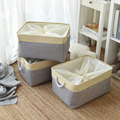 Storage Baskets for Organizing (Gold&Grey / 3PCS/X Large -17.7Lx13.8Wx9.8H)