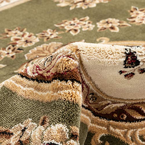 Timeless Collection Le Petit Palais Green 5' Foot Round Luxurious Traditional French Medallion Oriental Area Rug Living Room Bedroom Dining Room Easy (5'3" (Round) / Green)