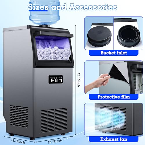 Stainless Steel Commercial Ice Maker 120LB (120/24h-40 ice / Freestanding Ice Maker)