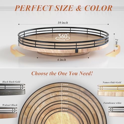 10 Inch Farmhouse Oak Lazy Susan Organizer for Cabinet