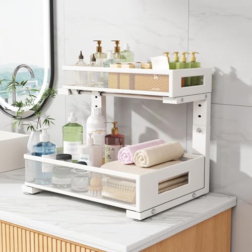2 Pack Under Sink Storage Organizer (White / 2 Pack-15.74"Dx11.4"-16.14"H)