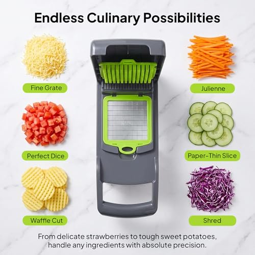 16-in-1 Vegetable Chopper, Mandoline Slicer & Onion Dicer with 1.2L Container, Food Chopper with Stainless Steel Blades, Vegetable Cutter, Cheese Grater, Potato Slicer, Kitchen Gadget