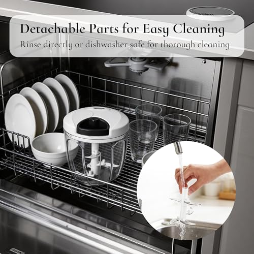 Pull‑String Manual Food Chopper with Sharp Blades (Black/White / 900 ml)