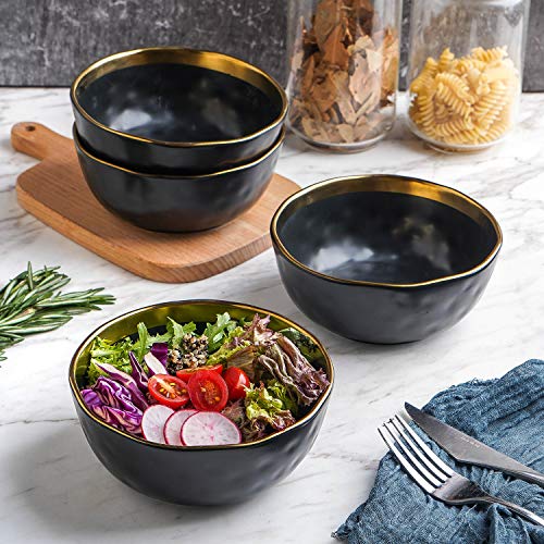Florian Modern Porcelain Dish Set (32-Pieces Service for 8 / Black with Gold Rim)