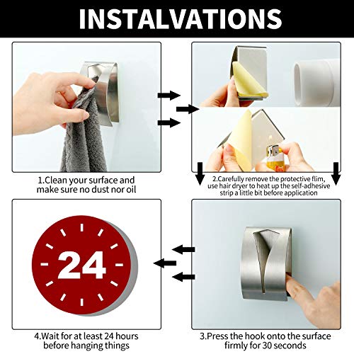 4 Pcs Self Adhesive Kitchen Towel Hook Holder (Silver)