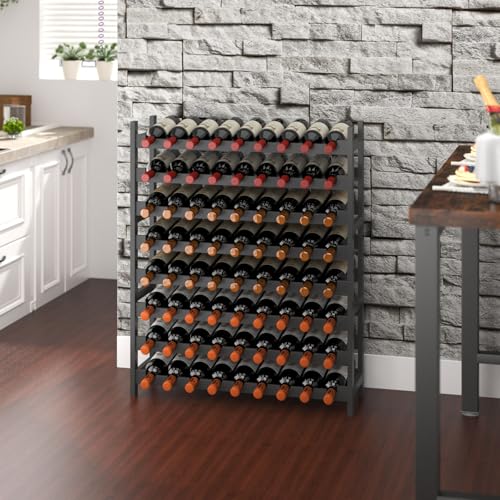 Wine Rack Freestanding Floor (Black Finish 8-tier Without Glass Holder)