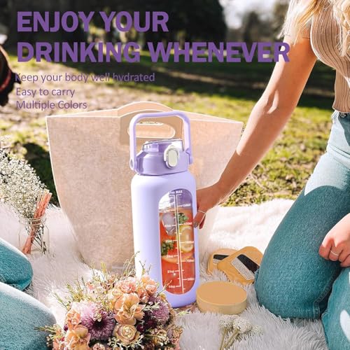 64oz Glass Water Bottles with Straw (Purple / 64 Ounces)