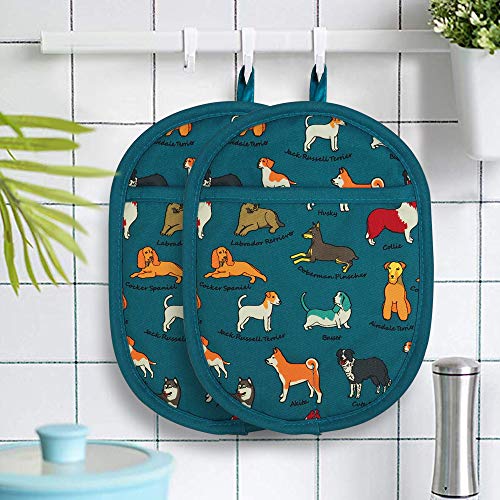 Pot Holders with Transparent Clear Silicone Shell and Nice Dog Flower (Potholders / Blue)