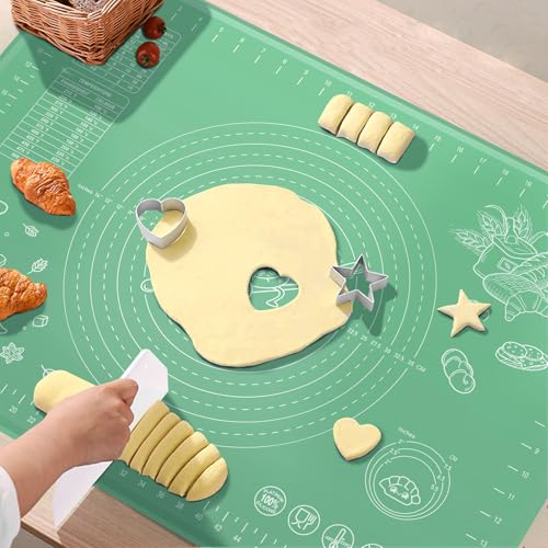 Silicone Pastry Mat 28" x 20" Extra Thick Non Stick Baking Mat with Measurements and Edge Heightening