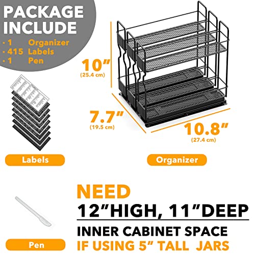 Pull Out Spice Rack Organizer (Three 2"W Drawers, 2 Tier)