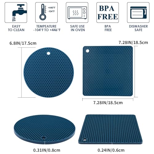 Silicone Trivets for Hot Dishes (7x7in / 01 Indigo)