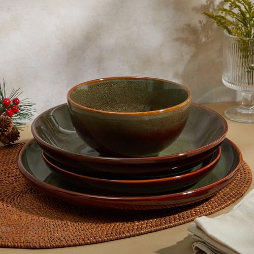 Stoneware Dinnerware Sets for 4 (Brown Green / Set (16pcs))