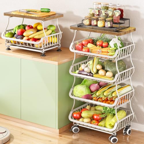 5 Tier Fruit and Vegetable Basket Stand for Kitchen (White / 5 Tiers)