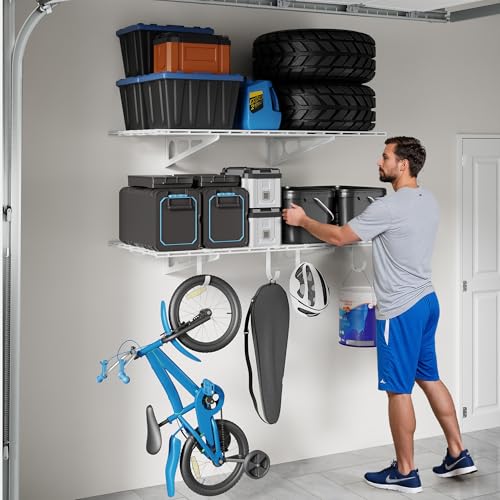 2 Pack 2x4ft Garage Shelving with Hooks (White / 2 pack-2x4 ft w/hooks)