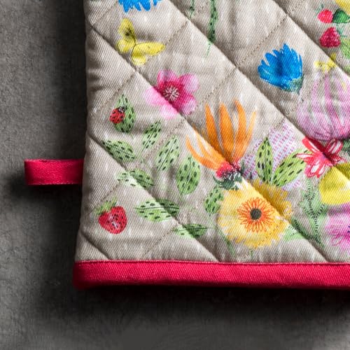 100% Cotton Oven Mitt & Pot Holder Set (105 - Jardin D'ete - Fog / 7.5" x 13" & 8" x 8" (Oven Mitt & Pot Holder))