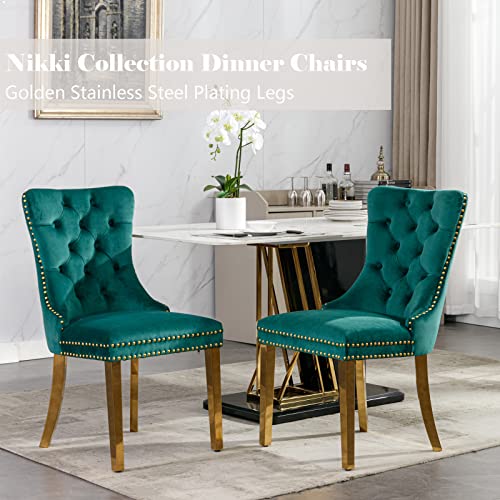 Green Velvet Dining Chairs Set of 2 (Natural Green)