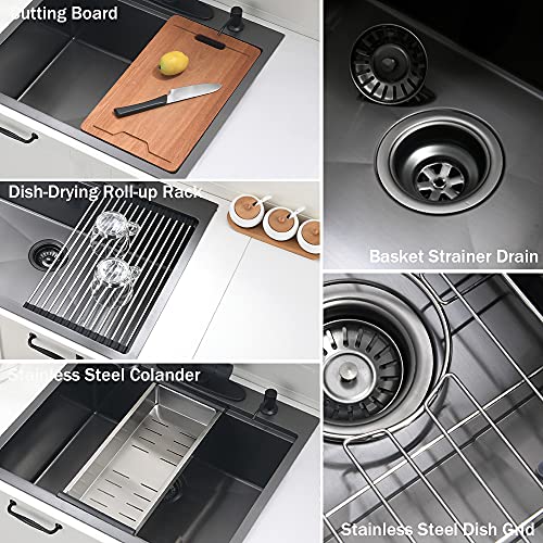 25 Inch Black Drop In Kitchen Sink (25"L x 22"W x 10"D / Black)