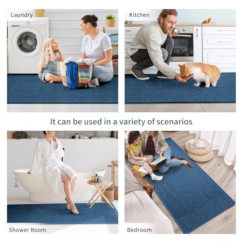 Long Kitchen Runner Rugs Kitchen Mat Non Slip Washable Blue 17"x59"