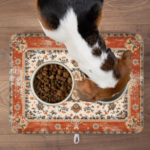 Ethnic Boho Dish Drying Mat Rust Coral Floral Decorative Dishes Pad 18x24 Inch Absorbent Fast Dry Drainer Rack Mats for Kitchen Countertop (Ethnic Boho Orange / 18x24 inch)