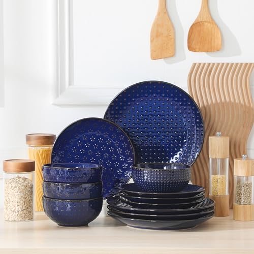 12 Pieces Dinnerware Sets (Blue / Service for 4 (12 Pcs))